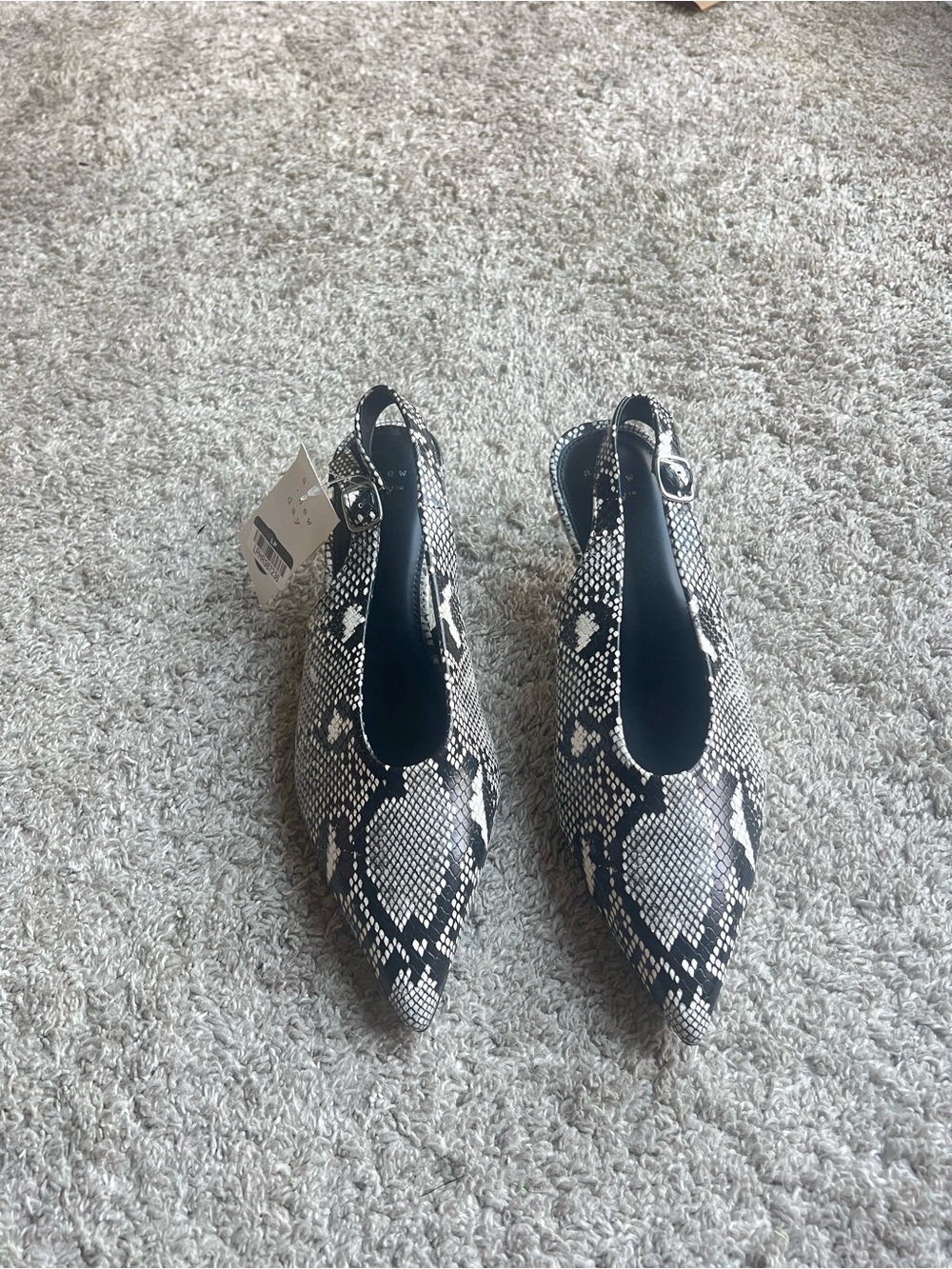 a new day Snake-Print Pointed Slingback Flats - Black & White